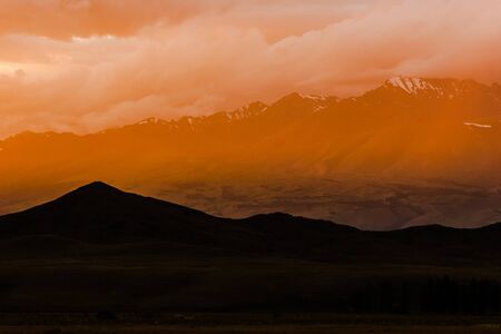 Beautiful landscape with mountain and sky at sunsetの写真素材