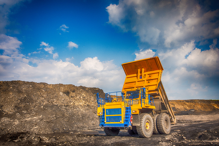 Big yellow mining truck at worksiteのeditorial素材