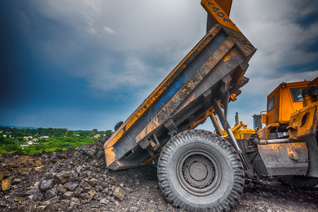 NOVOKUZNETSK, RUSSIA - JULY 26, 2016: Big yellow mining truck at worksiteのeditorial素材