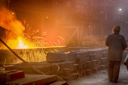 Novokuznetsk, Russia - MAY 25, 2016: Worker on Casting ferroalloy factory