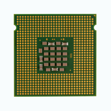 CPU (Central Processing Unit) of computer. Top view. Isolated on white.