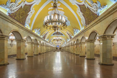 Moscow - 04 august 2018: Interior subway station "Komsomolskaya" ring line.のeditorial素材