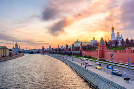 Beautiful sunset landscape with evening view at Moscow Kremlin.のeditorial素材