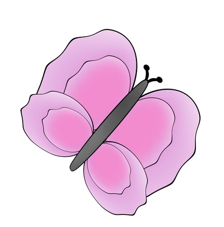 Purple and pink butterfly drawing on a white backgroundの写真素材