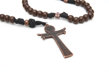 cross rosary isolated on white (back view)の写真素材
