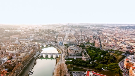The New Rome and Vatican City Image Photo Aerial View in Historical Capital Rome with Landmarks around River Tiber in Italyのeditorial素材