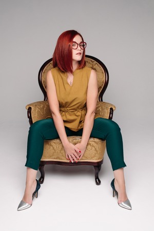 Portrait of a beautiful luxury girl with chestnut hair.の写真素材