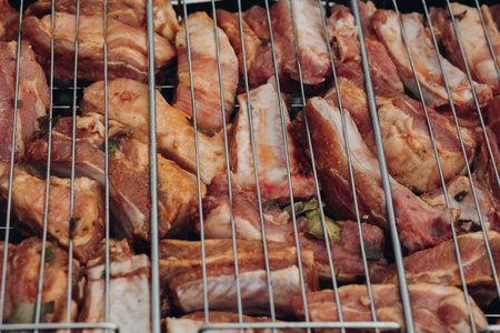 Grill, Frying Fresh Meat, Chicken Barbecue, Sausage, Kebab, Hamburger, vegetables, BBQ, Barbecue,...