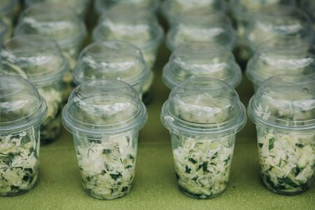 Takeaway healthy salad in plastic container.の写真素材