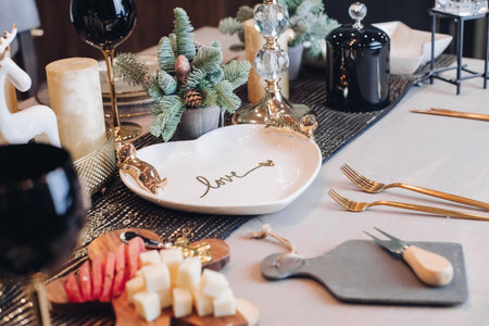 Close up of New Year table decor at home