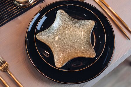 Elegant christmas table setting design captured from aboveの写真素材