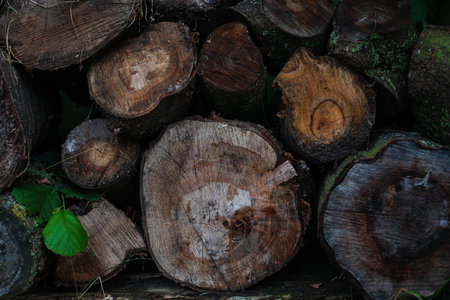 Background of cut down trees.