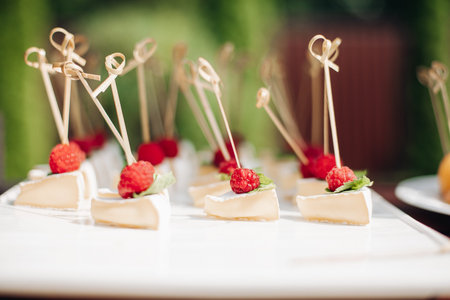 homemade triangle pieces of cheescake with raspberries