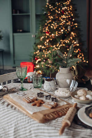 Beautiful fireplace with mirror and fur branches.の写真素材