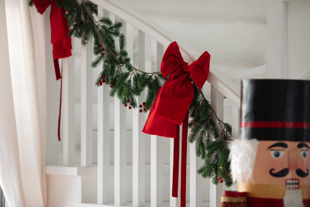 Stylish nutcracker Christmas interior, beautiful decor in the houseの写真素材