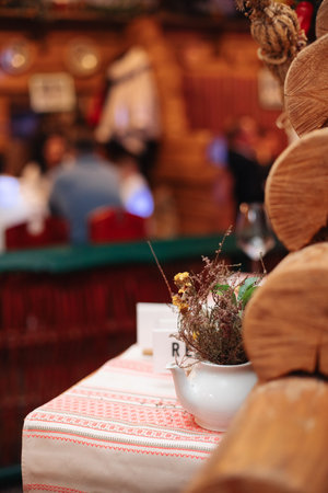 Reserved sign on a table in restaurant