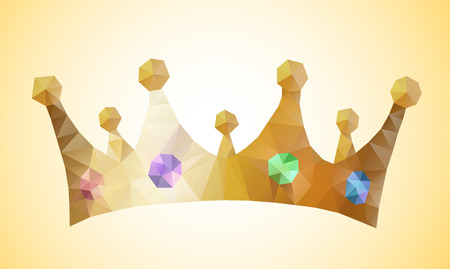One isolated polygonal little princess golden crown with jewel gem stones. Modern triangle geometric style. Vector illustrationのイラスト素材