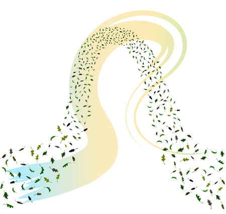 Seamless vector flow of leaves flying on the wind. Autumn leaf fall conception backgroundのイラスト素材