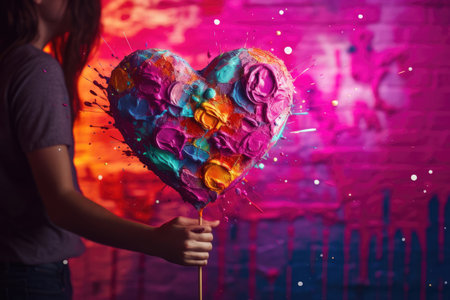 A surprising Valentine's gesture captured in a lively image of an unforeseen gift exchange, with a vibrant palette representing the joy and excitement of the moment.の素材