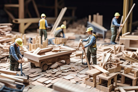 An active scene of construction workers' hands using tools to process and install construction materials, showing the functionality and dynamism of the presented products in practical application.の素材