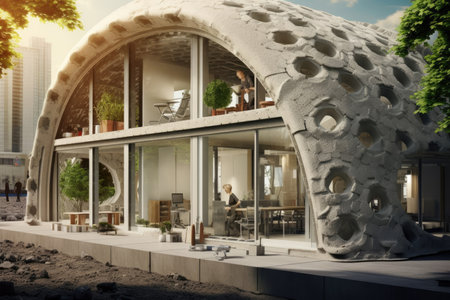 An impressive photo capturing a modern construction site, highlighting innovative construction technologies, cutting-edge methods, and advanced materials in action.の素材