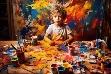 A cozy and colorful children's art corner with a small table, where a young child's hands are busy drawing with colorful crayons and sculpting with vibrant clay, showing creativity and imagination.の素材