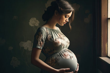 These images beautifully encapsulate the grace and serenity of pregnancy, portraying diverse poses and angles that highlight the femininity and tenderness of the expectant mother.の素材