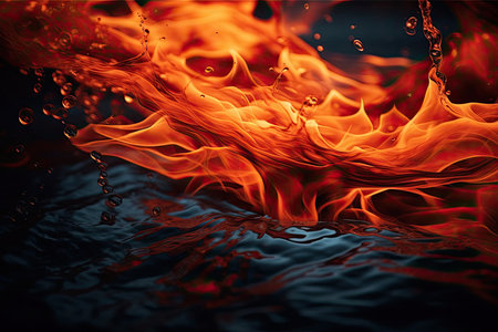 Captivating close-up image featuring the mesmerizing reflections of flames on rustic wooden textures, creating a harmonious and mesmerizing macro photograph.の素材