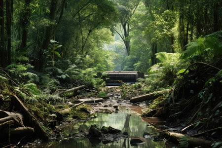A refreshing image of revitalized forests and urban green spaces, promoting environmental protection and biodiversity, showing the beauty and importance of nature in urban settings.の素材