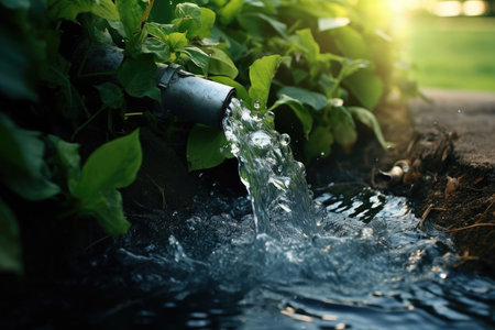 A serene landscape of a clear, clean water body, highlighting the importance of water conservation for sustainability and the preservation of clean water sources.の素材