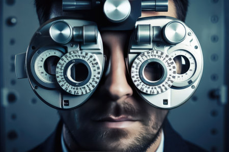A close-up shot of modern vision correction tools and innovative technologies for optimal sight. The image showcases a range of devices and equipment for improving vision.の素材
