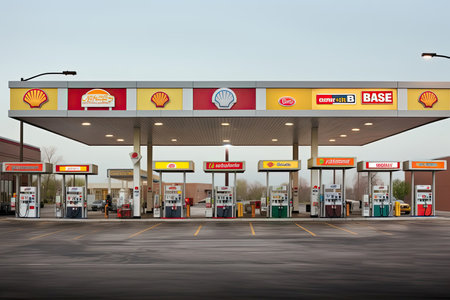 A diverse collection of captivating designs that showcase the unique attributes and distinctive atmosphere of various brand fuel stations, catering to a wide range of tastes and preferences.の素材