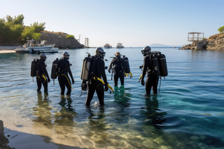 A group of dedicated divers engaging in rigorous training to enhance their underwater swimming skills and improve their capabilities in challenging underwater environments.の素材