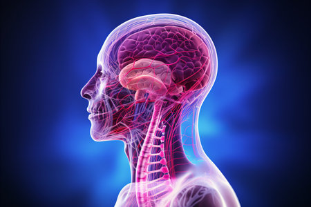 Human Nervous System. Brain, Spinal Cord, Nerves - Illustrating Neural Networks and Impulsesの素材