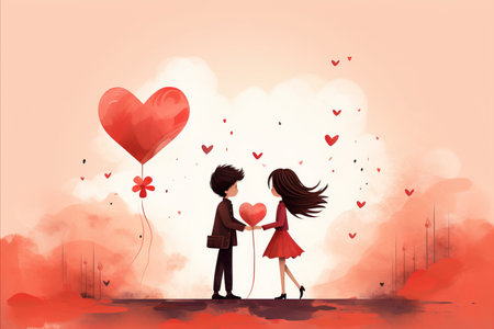 Romantic Present Exchange. Valentines illustrations of sweet, floral, and personalized gifts tradedの素材