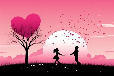 Valentines Day Love Exchange. Romantic Couple Sharing Sweets, Flowers and Personalized Giftsの素材