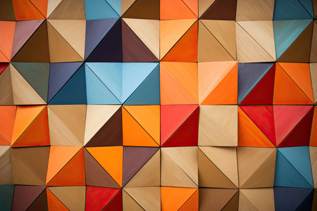Vibrant close-up photography collection of geometric patterns with triangles, squares, circles, and diamonds in various colors, ideal for modern designs.の素材