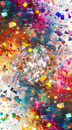 Colorful explosion of abstract shapes and hues illuminating a vibrant artistic landscapeの写真素材