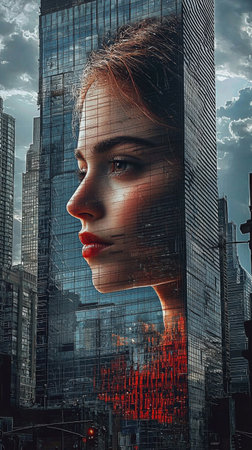 Urban Dreams Emerge in a Reflection of Modern Architecture and Human Beautyの素材