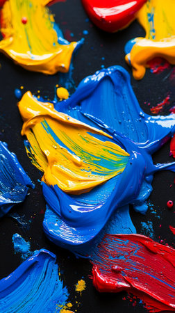 Vibrant swirls of paint create an abstract masterpiece on a dark backgroundの素材