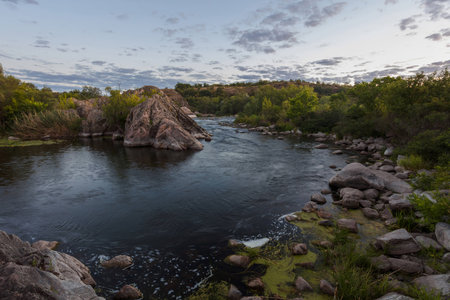 Mountain river at sunset.の写真素材