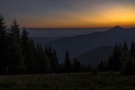 Summer night after sunset in the Carpathiansの写真素材