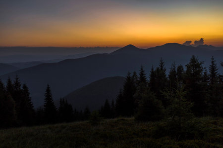 Summer night after sunset in the Carpathiansの写真素材