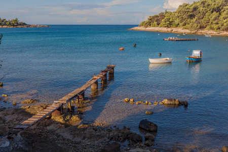 Pier and boat lagoon in Croatianの写真素材