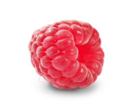 Red raspberry on a white background close-up. Useful fruit on isolation.の写真素材