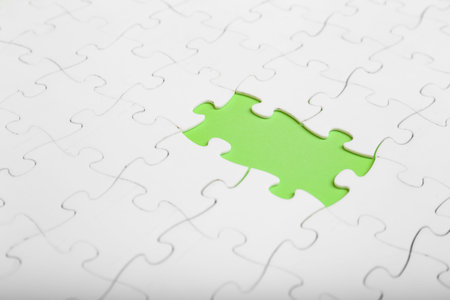 White puzzles with missing pieces inside. Riddle and simple solution for business
