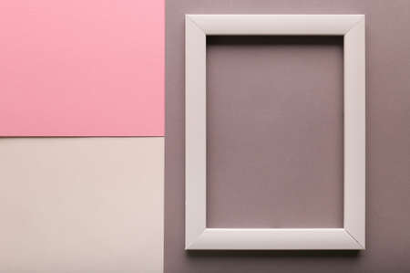 Abstract paper minimal background with white frame. Minimal composition with empty picture frame.の写真素材