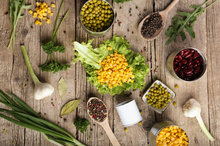 Canned beans. Useful trace elements. Ingredients for cooking. Proper nutrition, non-GMO. Organic food. Canned food, long-term storage.の写真素材