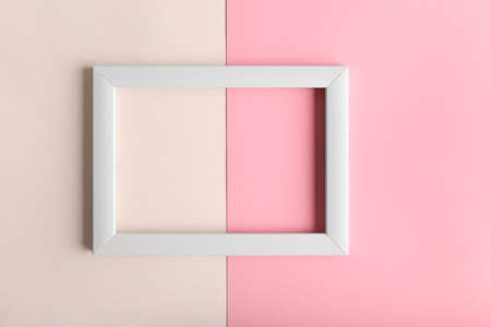 Abstract paper minimal background with white frame. Minimal composition with empty picture frame.の写真素材