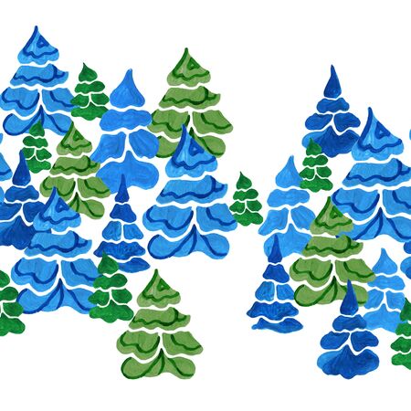 Christmas trees painted in watercolor. Seamless patternの写真素材